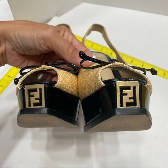 FENDI authentic platform rafia and black patent high heel sling back 37.5 - Picture 7 of 12